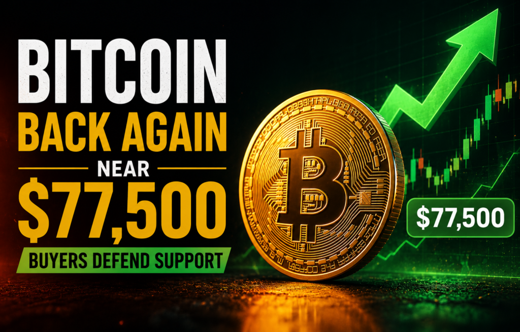 Bitcoin recovers toward $77,500 after falling below $77,000