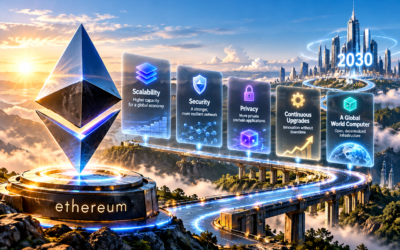 Ethereum frontier blockchain vision with network infrastructure and upcoming protocol upgrades